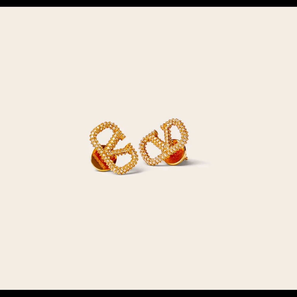 Valentino Garavani VLOGO Stud Gold Swarovski Post Earrings